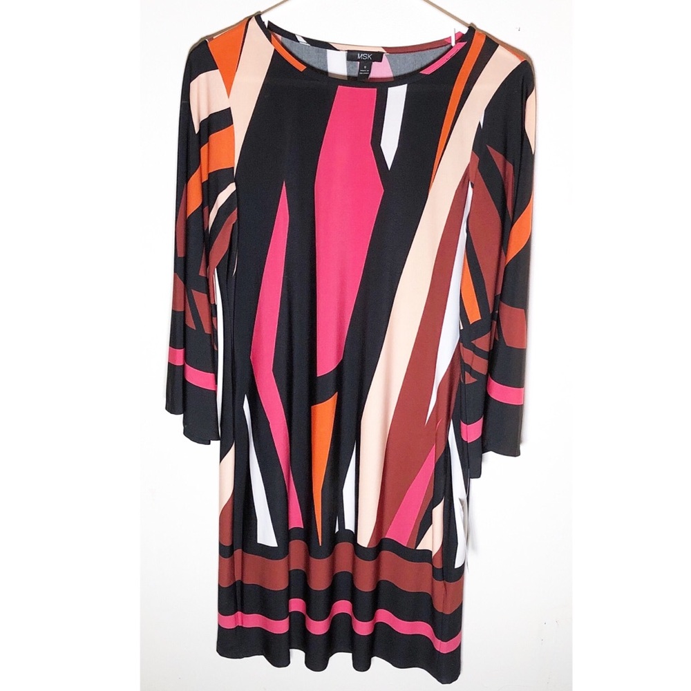 MSK abstract geo print career dress NEW sz S